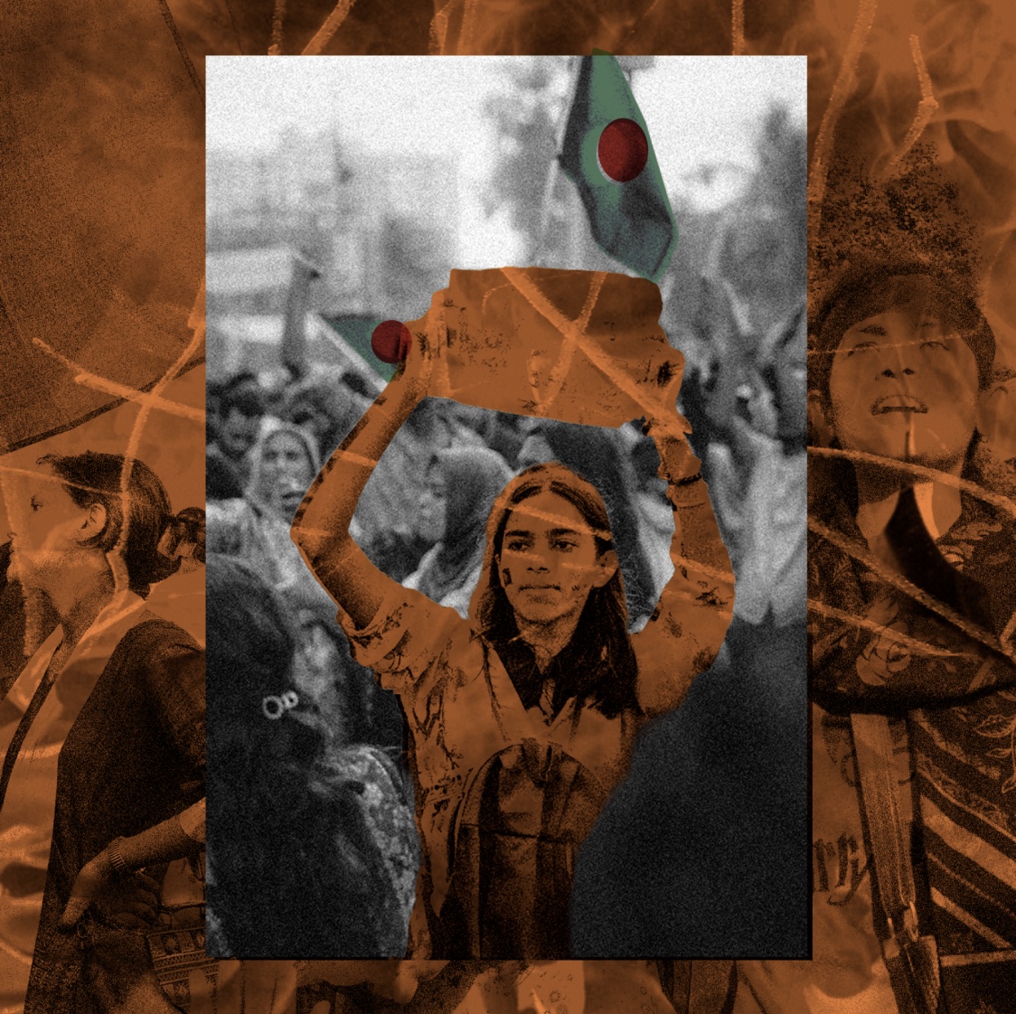 Illustrated collage of women protesting